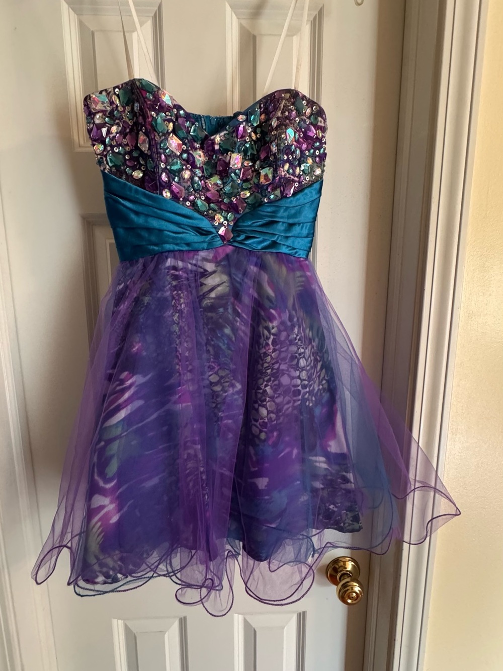 Purple & Teal Embellished Teens Party Dress